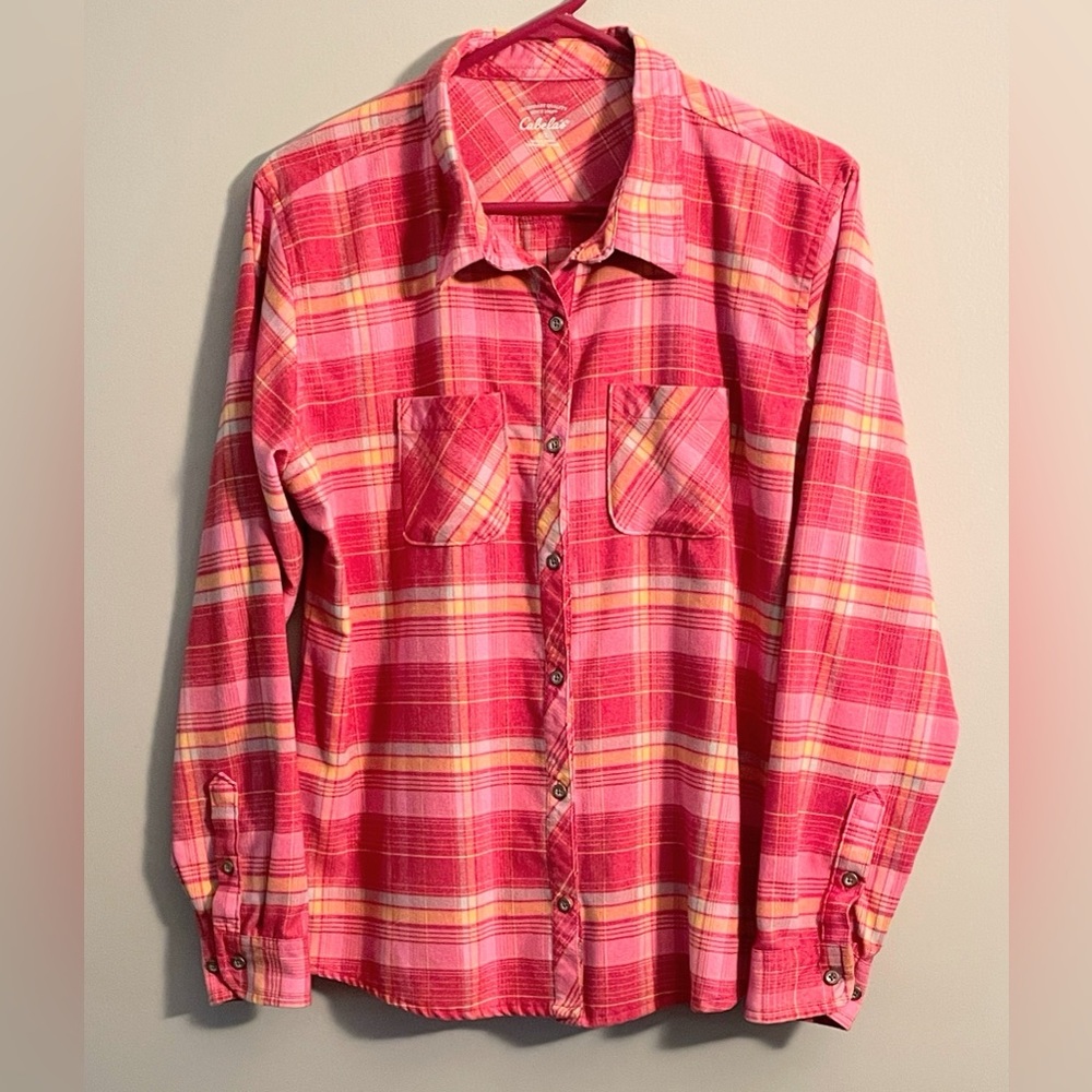 Cabela’s 🌺 Pink Plaid Button Down Shirt L